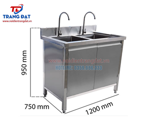 Tủ inox 2 bồn rửa 1200×750 mm